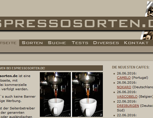 ESPRESSOSORTEN.DE, interessante Informationen für Espresso-Freunde