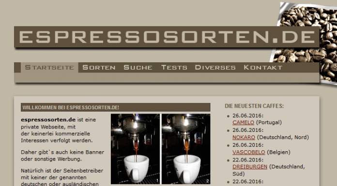 ESPRESSOSORTEN.DE, interessante Informationen für Espresso-Freunde