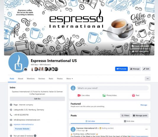 Entdecken Sie die neue Facebook-Seite von Espresso-International.us für den US-Markt https://www.facebook.com/espresso.international.us/